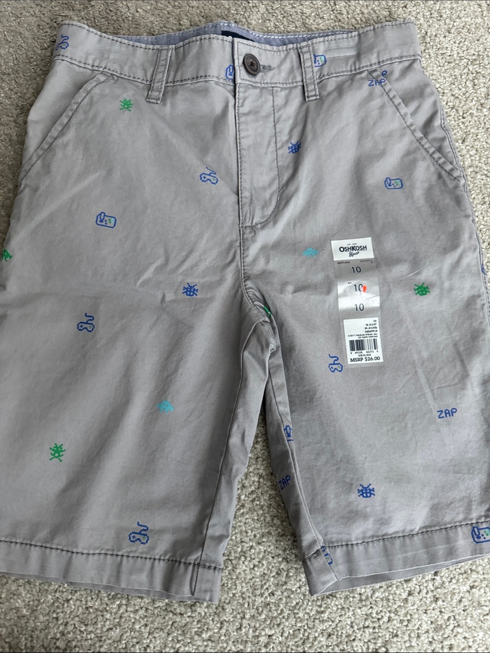 OshKosh B'gosh Gray Shorts with Blue & Green Embroidery